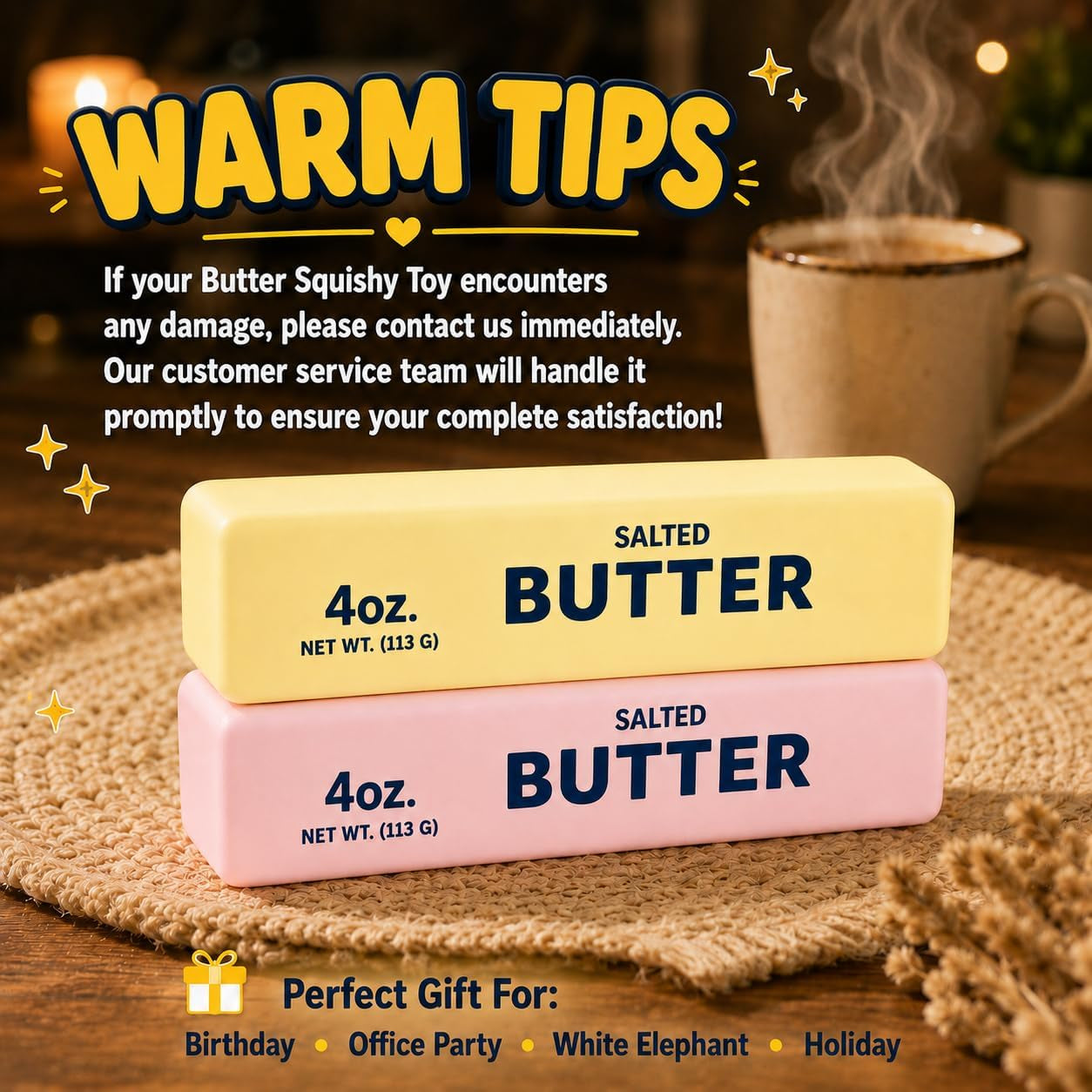 2PCS Butter, Slow Rising Squishy Toys, Squishy Toy, Squeeze Realistic Butter Stick Soft Squeeze Toys, Stress Relief Squishy Fidget Toys