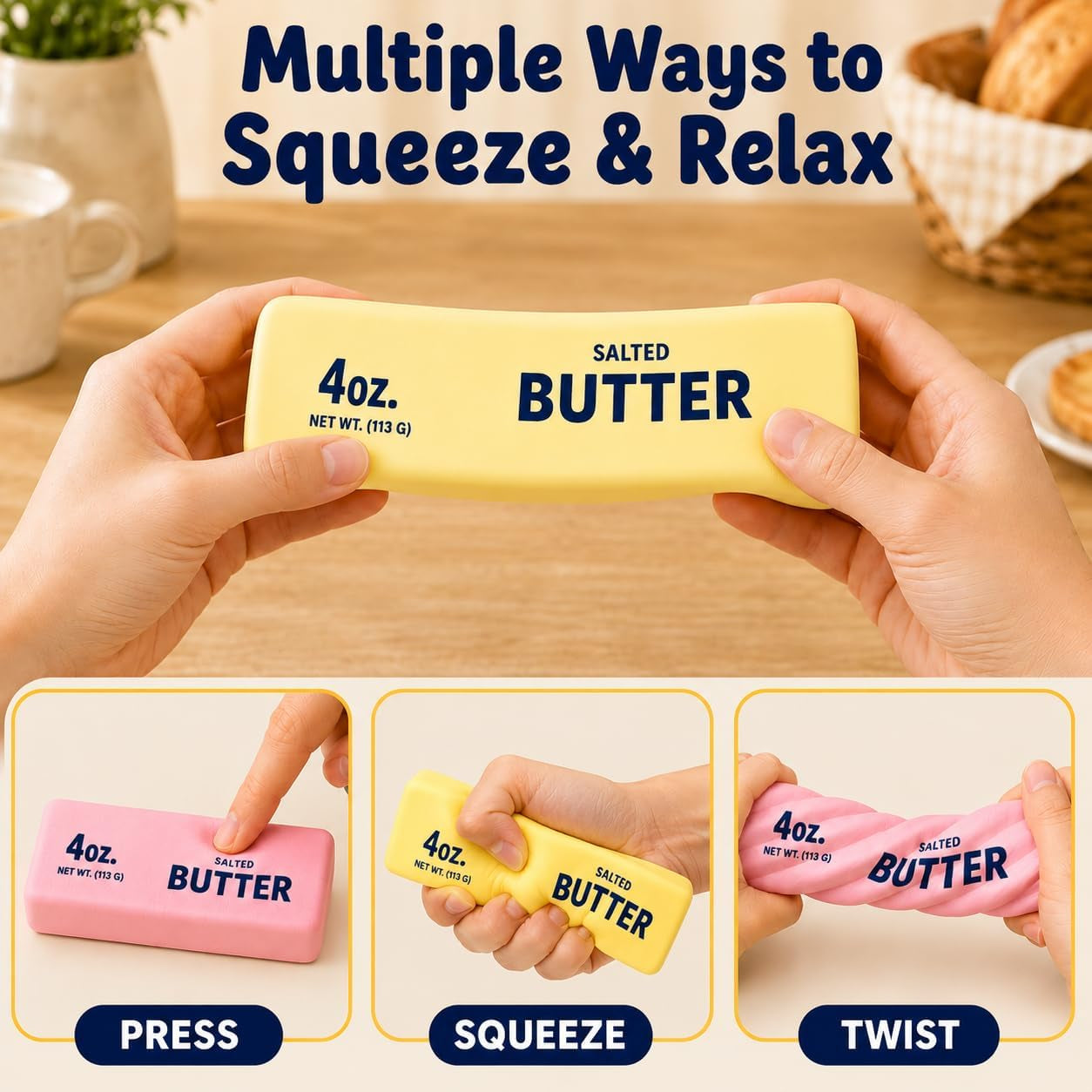 2PCS Butter, Slow Rising Squishy Toys, Squishy Toy, Squeeze Realistic Butter Stick Soft Squeeze Toys, Stress Relief Squishy Fidget Toys